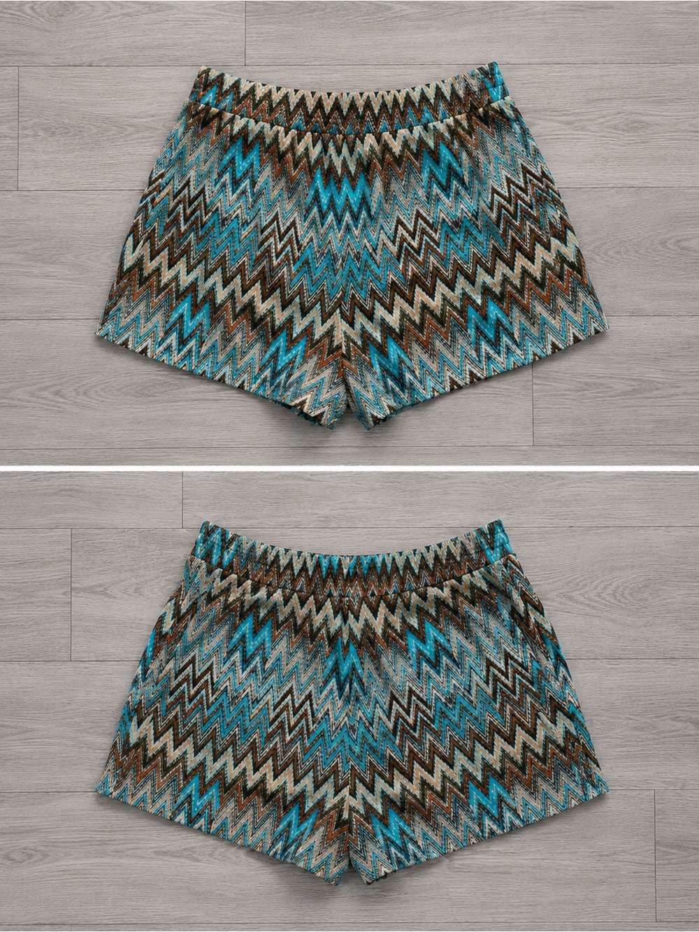 Woven Chevron Elastic-Waist Women’s Shorts - Teal Brown